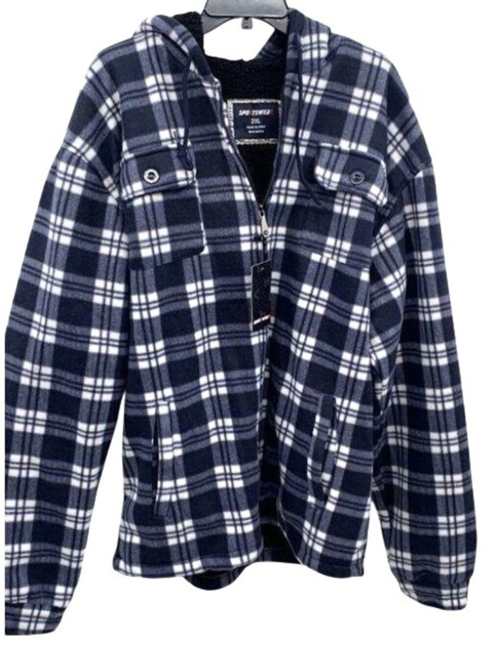Lee HanTon Navy Plaid Hooded Jacket 2XL Sherpa-Lined Fleece Full-Zip NWT